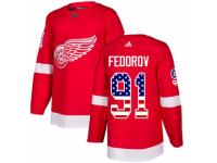 Men Adidas Detroit Red Wings #91 Sergei Fedorov Red USA Flag Fashion NHL Jersey