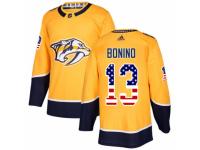 Men Adidas Nashville Predators #13 Nick Bonino Gold USA Flag Fashion NHL Jersey