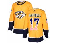 Men Adidas Nashville Predators #17 Scott Hartnell Gold USA Flag Fashion NHL Jersey