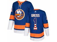 Men Adidas New York Islanders #1 Thomas Greiss Royal Blue USA Flag Fashion NHL Jersey