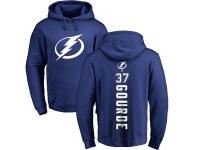Men Adidas NHL Tampa Bay Lightning #37 Yanni Gourde Backer Royal Blue Pullover Hoodie Adidas