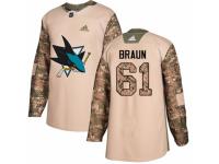 Men Adidas San Jose Sharks #61 Justin Braun Camo Veterans Day Practice NHL Jersey