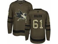 Men Adidas San Jose Sharks #61 Justin Braun Green Salute to Service NHL Jersey