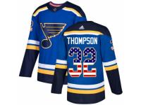 Men Adidas St. Louis Blues #32 Tage Thompson Blue USA Flag Fashion NHL Jersey