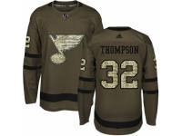 Men Adidas St. Louis Blues #32 Tage Thompson Green Salute to Service NHL Jersey