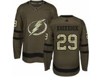 Men Adidas Tampa Bay Lightning #29 Slater Koekkoek Green Salute to Service NHL Jersey