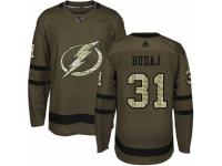 Men Adidas Tampa Bay Lightning #31 Peter Budaj Green Salute to Service NHL Jersey
