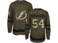 Men Adidas Tampa Bay Lightning #54 Carter Verhaeghe Green Salute to Service NHL Jersey