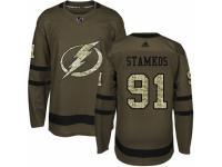 Men Adidas Tampa Bay Lightning #91 Steven Stamkos Green Salute to Service NHL Jersey