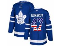Men Adidas Toronto Maple Leafs #47 Leo Komarov Royal Blue USA Flag Fashion NHL Jersey