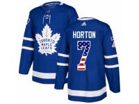 Men Adidas Toronto Maple Leafs #7 Tim Horton Royal Blue USA Flag Fashion NHL Jersey