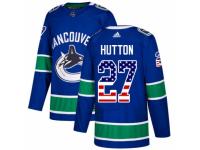 Men Adidas Vancouver Canucks #27 Ben Hutton Blue USA Flag Fashion NHL Jersey