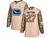 Men Adidas Vancouver Canucks #27 Ben Hutton Camo Veterans Day Practice NHL Jersey