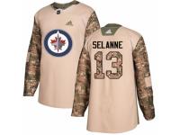 Men Adidas Winnipeg Jets #13 Teemu Selanne Camo Veterans Day Practice NHL Jersey