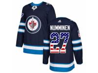 Men Adidas Winnipeg Jets #27 Teppo Numminen Navy Blue USA Flag Fashion NHL Jersey