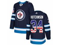 Men Adidas Winnipeg Jets #34 Michael Hutchinson Navy Blue USA Flag Fashion NHL Jersey