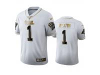 Men Cam Newton Panthers White 100th Season Golden Edition Jersey