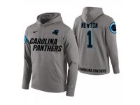 Men Carolina Panthers #1 Cam Newton Gray Circuit Wordmark Pullover Hoodie
