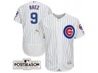 Men Chicago Cubs Javier Baez #9 White 2017 Postseason Patch Flex Base Jersey