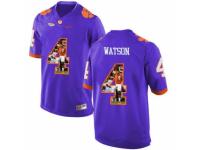 Men Clemson Tigers #4 DeShaun Watson Purple With Portrait Print College Football Jersey