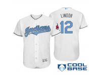 Men Cleveland Indians #12 Francisco Lindor Majestic White Fashion 2016 Father's Day Cool Base Jersey