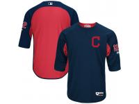 Men Cleveland Indians Francisco Lindor On-Field 3/4 Sleeve Player Batting Practice Jersey - Navy & Red