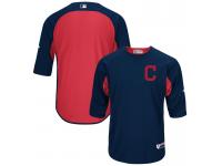 Men Cleveland Indians On-Field 3/4 Sleeve Batting Practice Jersey - Navy & Red