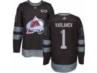 Men Colorado Avalanche #1 Semyon Varlamov Black 1917-2017 100th Anniversary Stitched NHL Jersey