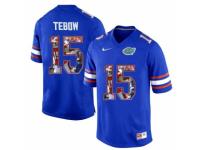 Men Florida Gators #15 Tim Tebow Blue With Portrait Print College Football Jersey
