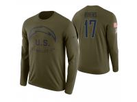 Men Los Angeles Chargers #17 Philip Rivers 2018 Salute to Service Long Sleeve Olive T-Shirt
