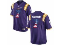 Men LSU Tigers #7 Tryann Mathieu Purple USA Flag College Football Limited Jersey