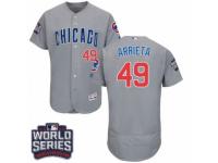 Men Majestic Chicago Cubs #49 Jake Arrieta Grey 2016 World Series Bound Flexbase Authentic Collection MLB Jersey