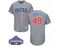 Men Majestic Chicago Cubs #49 Jake Arrieta Grey 2016 World Series Champions Flexbase Authentic Collection MLB Jersey