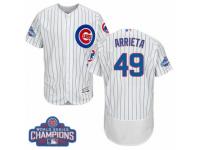 Men Majestic Chicago Cubs #49 Jake Arrieta White 2016 World Series Champions Flexbase Authentic Collection MLB Jersey