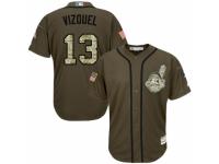 Men Majestic Cleveland Indians #13 Omar Vizquel Green Salute to Service MLB Jersey