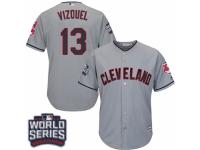 Men Majestic Cleveland Indians #13 Omar Vizquel Grey Road 2016 World Series Bound Cool Base MLB Jersey