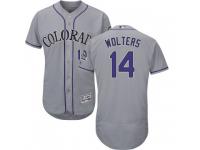 Men Majestic Colorado Rockies Tony Wolters Authentic Gray Alternate Flex Base Collection Jersey with Commemorative Patch