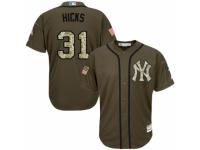 Men Majestic New York Yankees 31 Aaron Hicks Authentic Green Salute to Service MLB Jerseys