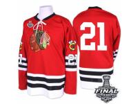 Men Mitchell and Ness Chicago Blackhawks #21 Stan Mikita Premier Red 1960-61 Throwback 2015 Stanley Cup Patch NHL Jersey