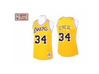 Men Mitchell and Ness Los Angeles Lakers #34 Shaquille ONeal Gold Throwback NBA Jersey