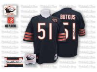 Men NFL Chicago Bears #51 Dick Butkus Throwback Home Mitchell and Ness Bear Patch Navy Blue Autographed Jersey