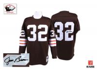 Men NFL Cleveland Browns #32 Jim Brown Throwback Home Mitchell and Ness Brown Autographed Jersey