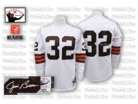 Men NFL Cleveland Browns #32 Jim Brown Throwback Road Mitchell and Ness White Autographed Jersey