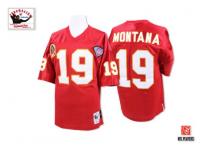 Men NFL Kansas City Chiefs #19 Joe Montana Throwback Home 75th Patch Red Mitchell and Ness Jersey