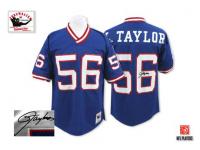 Men NFL New York Giants #56 Lawrence Taylor Throwback Home Mitchell and Ness Royal Blue Autographed Jersey