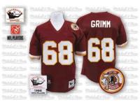 Men NFL Washington Redskins #68 Russ Grimm Throwback Home 50th Patch Burgundy Red Mitchell and Ness Jersey