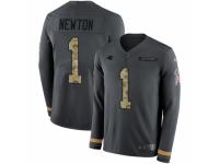 Men Nike Carolina Panthers #1 Cam Newton Limited Black Salute to Service Therma Long Sleeve NFL Jersey