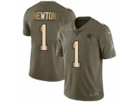 Men Nike Carolina Panthers #1 Cam Newton Limited Olive/Gold 2017 Salute to Service NFL Jersey
