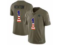 Men Nike Carolina Panthers #1 Cam Newton Limited Olive/USA Flag 2017 Salute to Service NFL Jersey