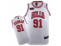 Men Nike Chicago Bulls #91 Dennis Rodman Swingman White Champions Patch NBA Jersey